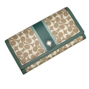 Coach Signature Heritage Stripe Chelsea Wallet - Teal & Khaki